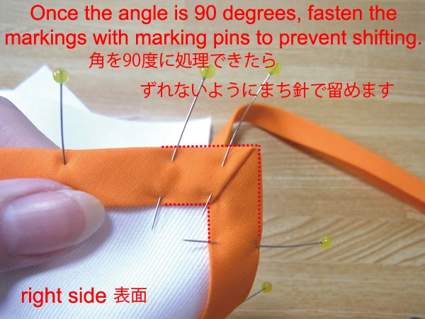 Fasten corners with marking pins once adjusted to 90 degrees
