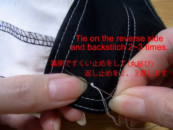 Backstitching to finish button sewing