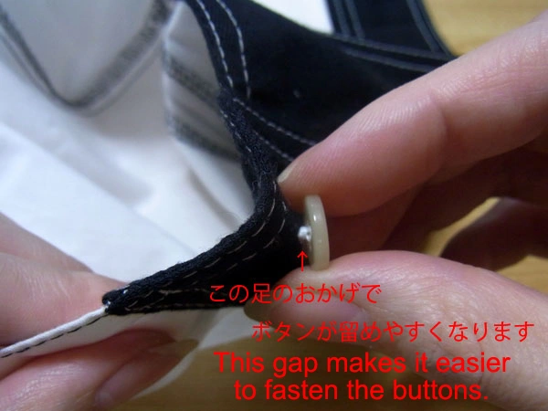 Sturdy button sewn with thread foot