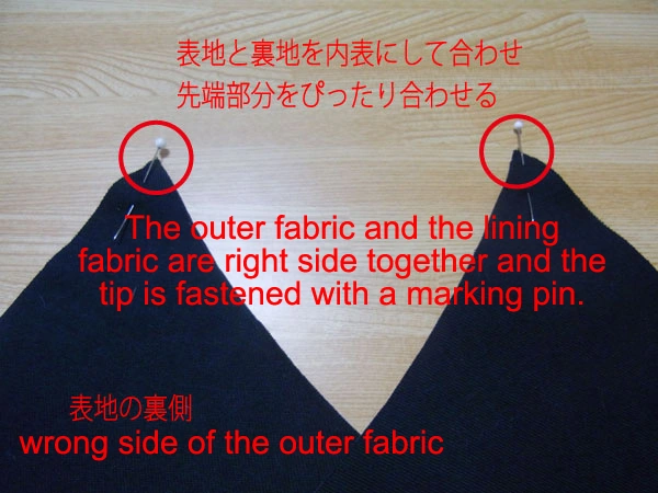 Align outer and lining fabrics with pins