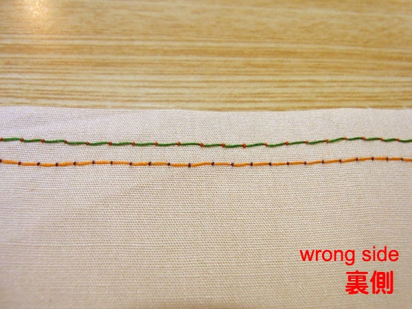 Checking the back side after sewing gathering stitches