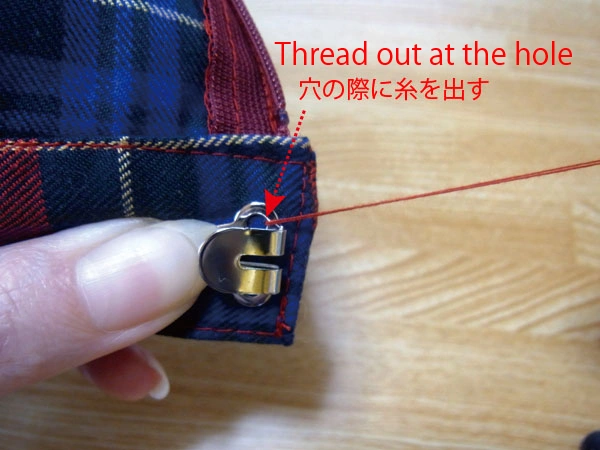 Passing needle through hook hole