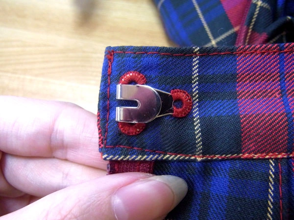 Completed hook sewn neatly onto skirt waistband