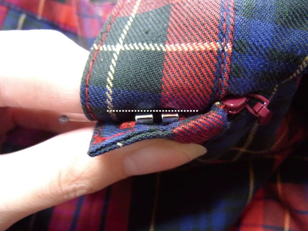 Position for sewing bar eye shown with dotted line