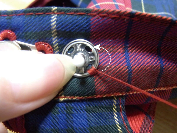 Three stitches completed on male snap part