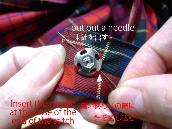 Needle passing through inside of belt cloth