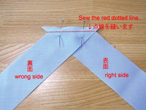 Aligning fabric edges before sewing bias strips together