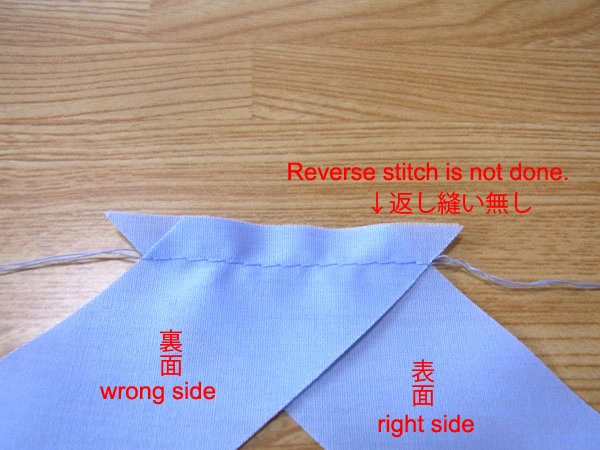 Finished seam joining bias strips without reverse stitching