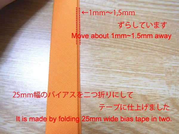 Double-fold bias tape with 25mm width folded in half